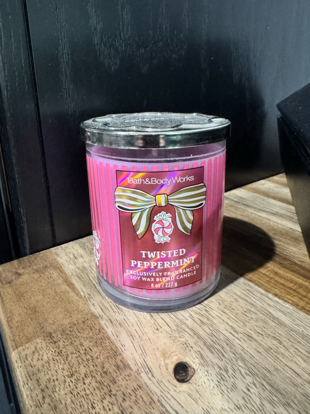 Bath & Body Works Twisted Peppermint Candle - Pink with Gold Accents